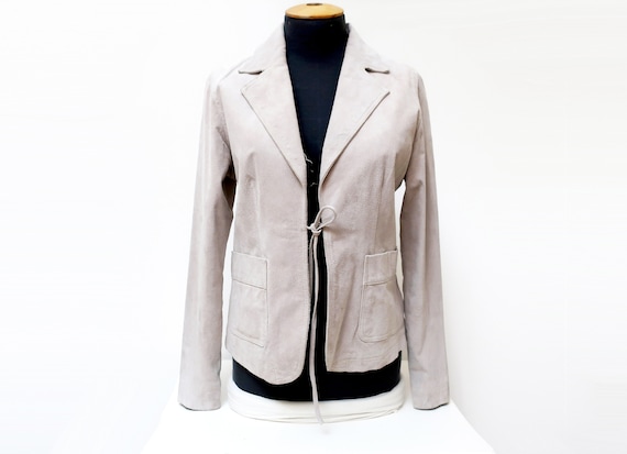 1970s gray suede leather jacket for women size 14