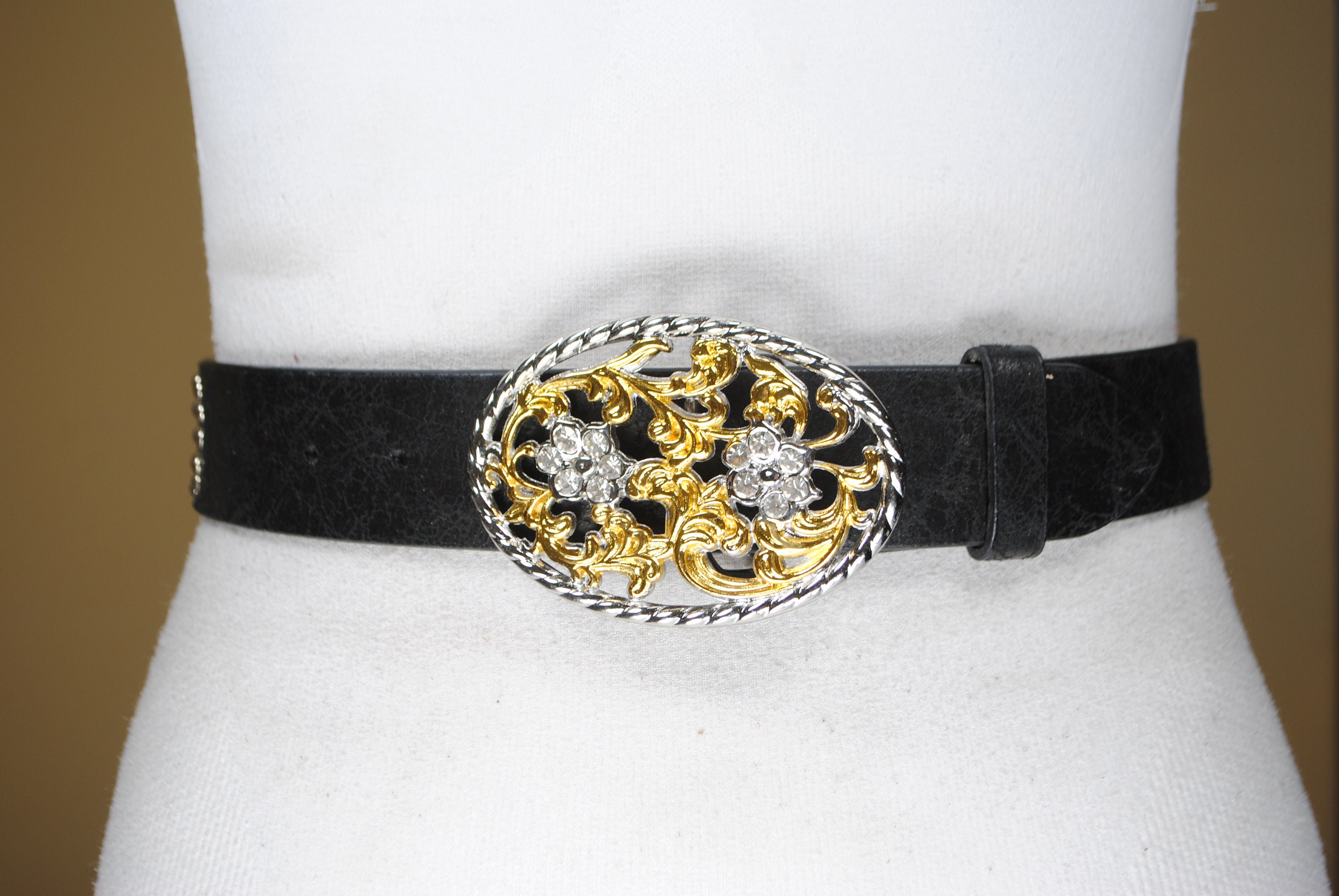 38''42'' Black Gold Studded Leather Belt for Etsy UK