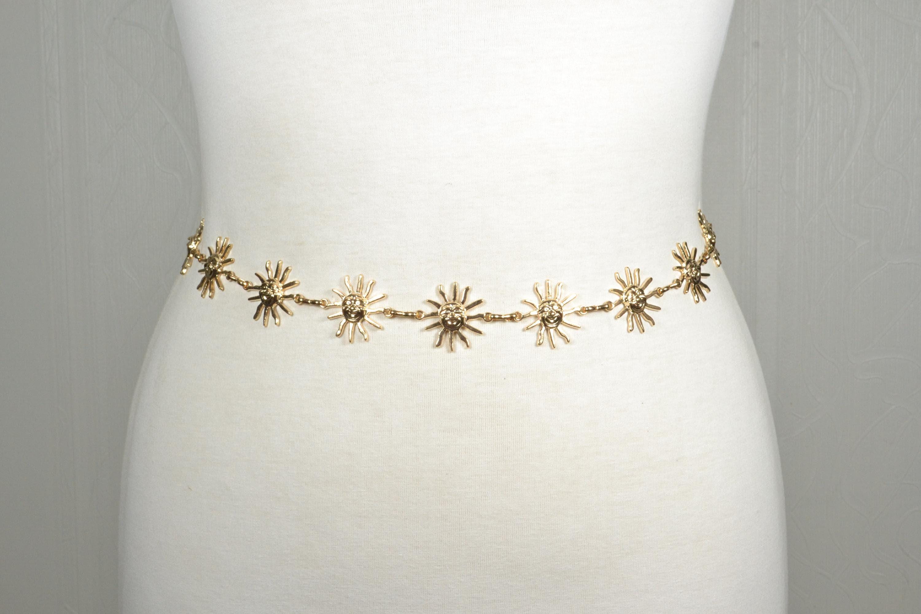 Vintage Elegant Metal Gold Sunburst Chain Belt, Celestial  display picture 2