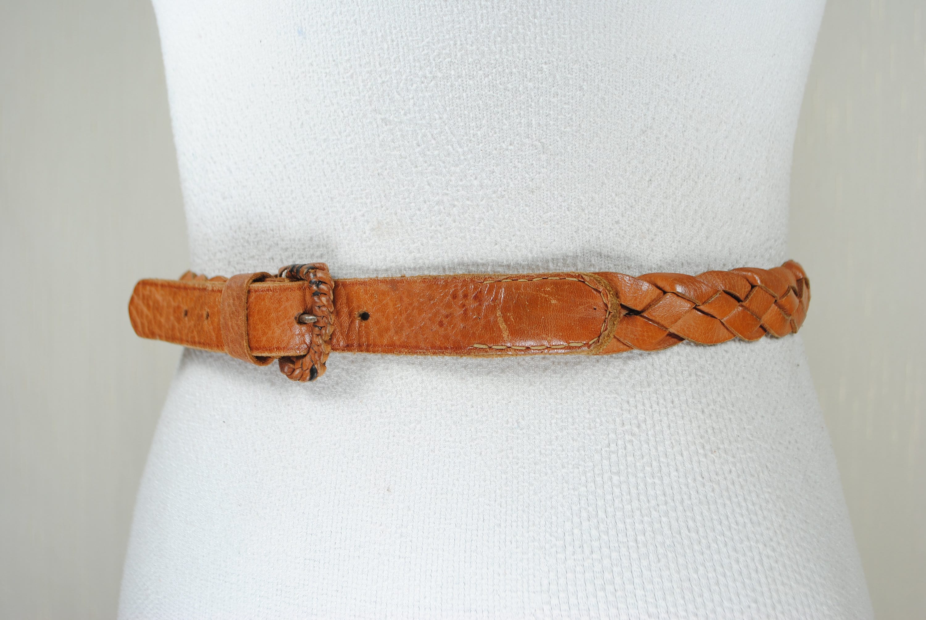 Vintage Worn Tan Brown Braided Leather Belt, Western Boho - Etsy display picture 1