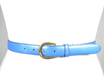 VTG Baby Blue Snakeskin Leather Belt VINTAGE 80s 90s NAVY Genuine Snakeskin Leather Skinny Chic  main image 4