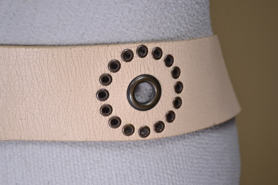 Beige Bronze Riveted Leather Belt for women - image 9