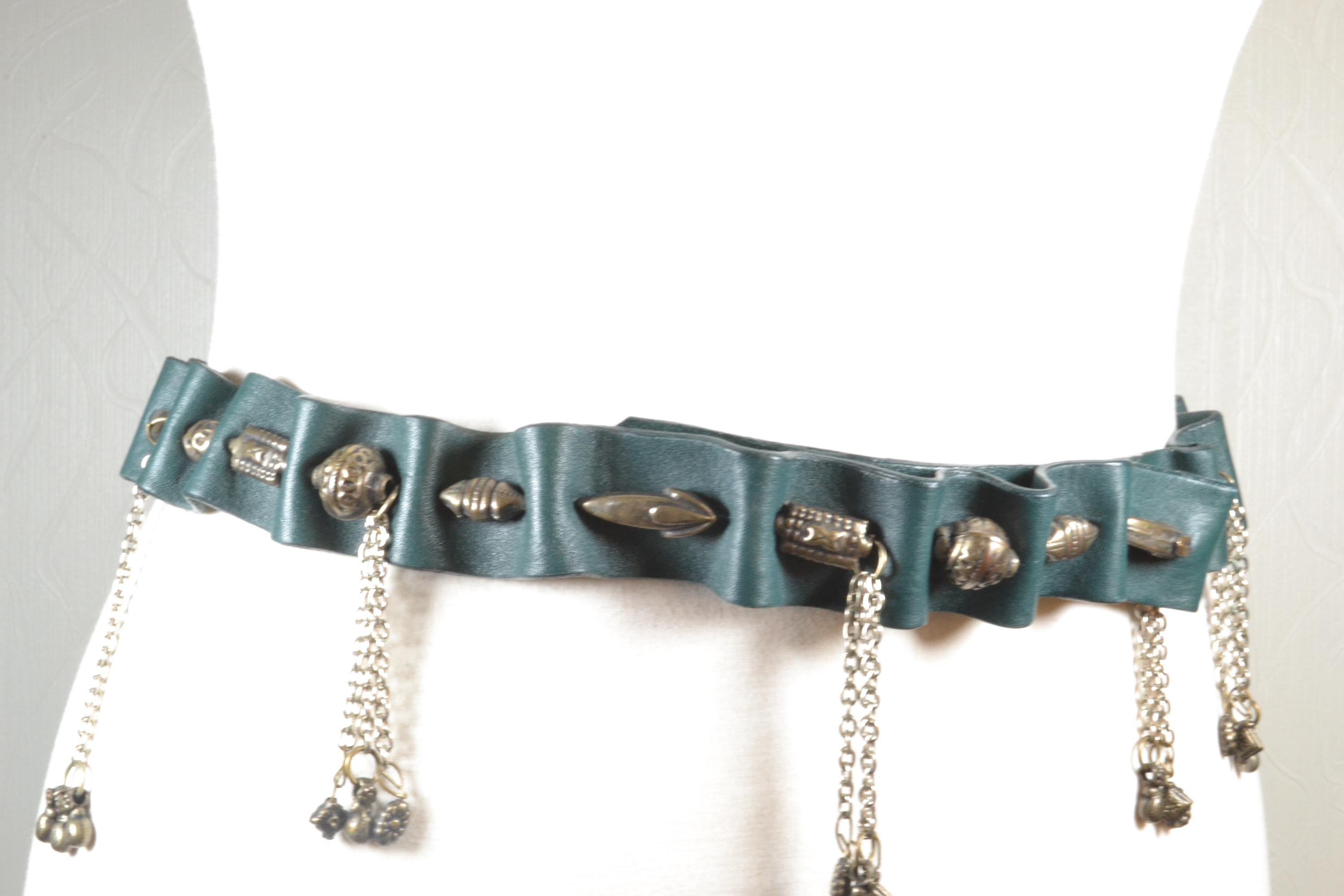 Boho Braided Leather Belt with‎ Charms Tassel Coin Turquoise Beads Vintage 1970s Boho Leather Coin Braided Belt Bohemian Retro  main image 3