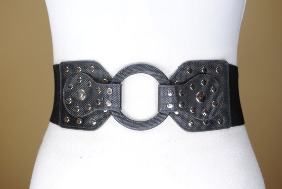 29-34 Wide Corset Elastic Belt Black Lizard Snake Pattern Stretch Belt for women 80s