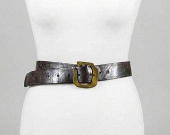 Vintage Banana Republic Wide Brown Leather Belt: Solid Brass  display picture 3