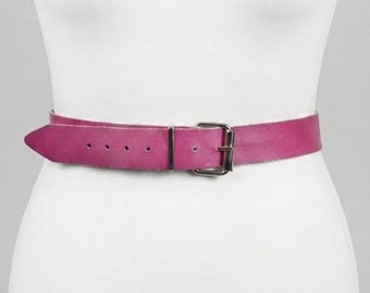Vintage Pink Ledergürtel mit silberner Schnalle, verstellbar