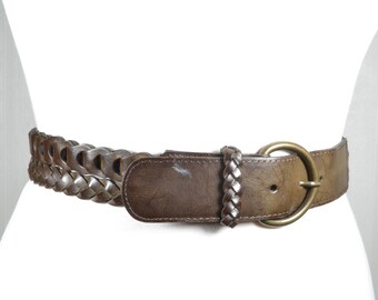 Vintage Brown Braided Leather Belt: Women display picture 1
