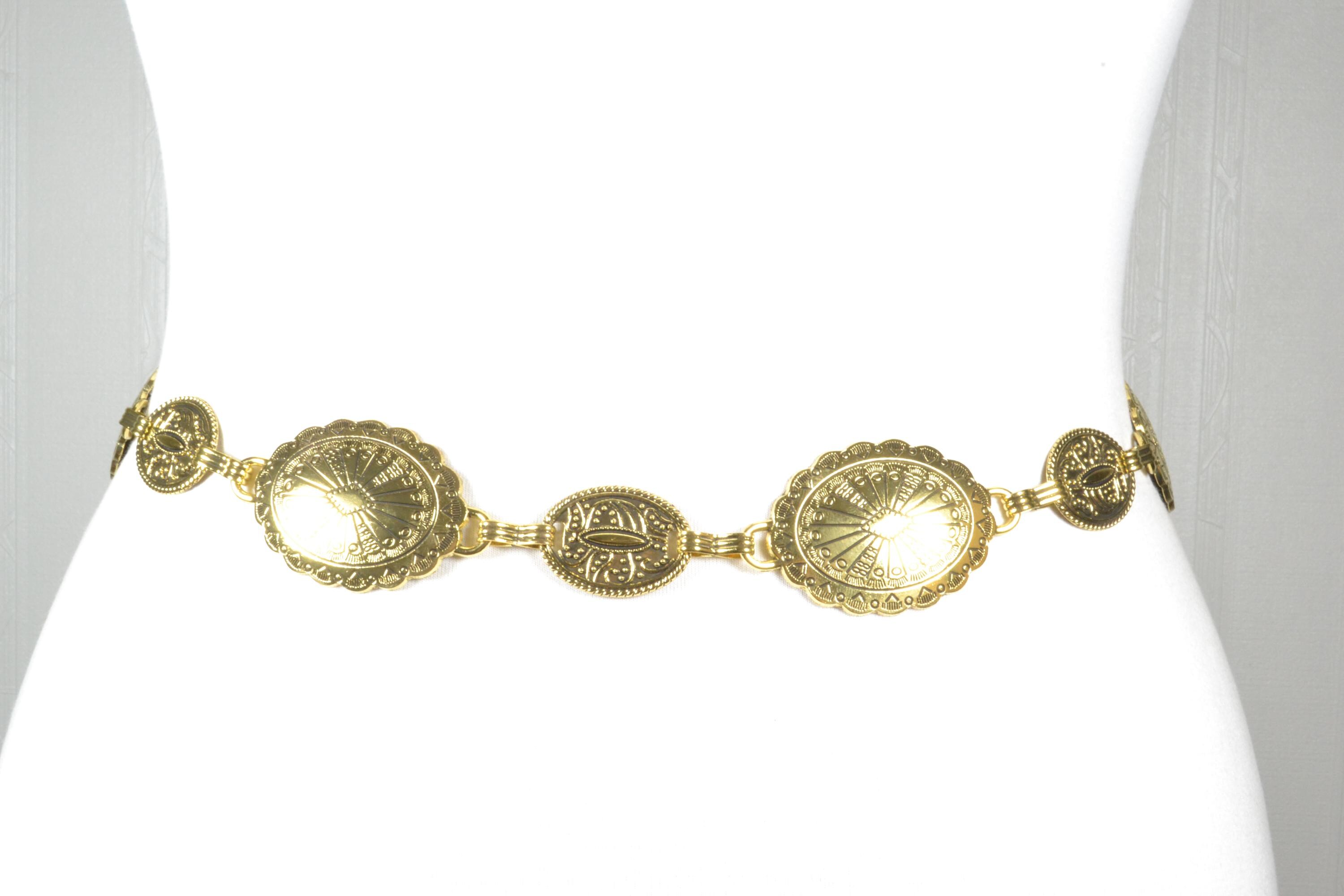 Vintage cognac Cabochon Concho Chain Belt Women Bronze Tone Boho Statement Women main image 4