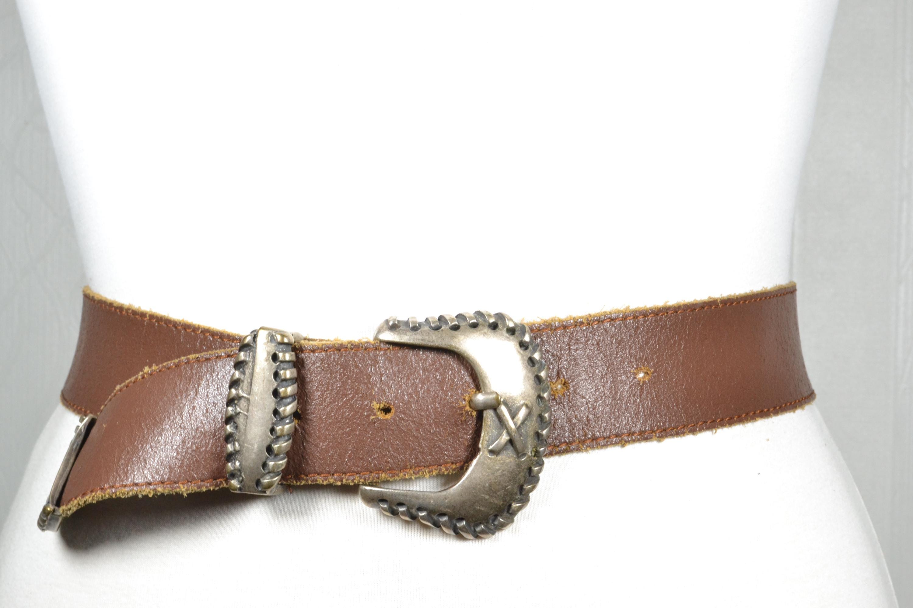 Vintage Shabby Brown Leather Belt With Intricate Braided  display picture 3