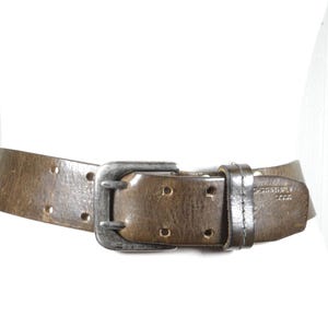 Vintage Brown Leather Belt for Women with Distressed Silver Buckle, Wide Rustic Waist Belt
