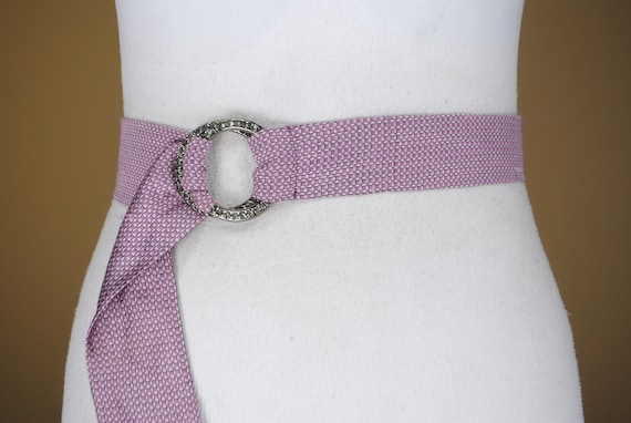 Purple White Fabric Belt for Women Double Ring D ring Belt