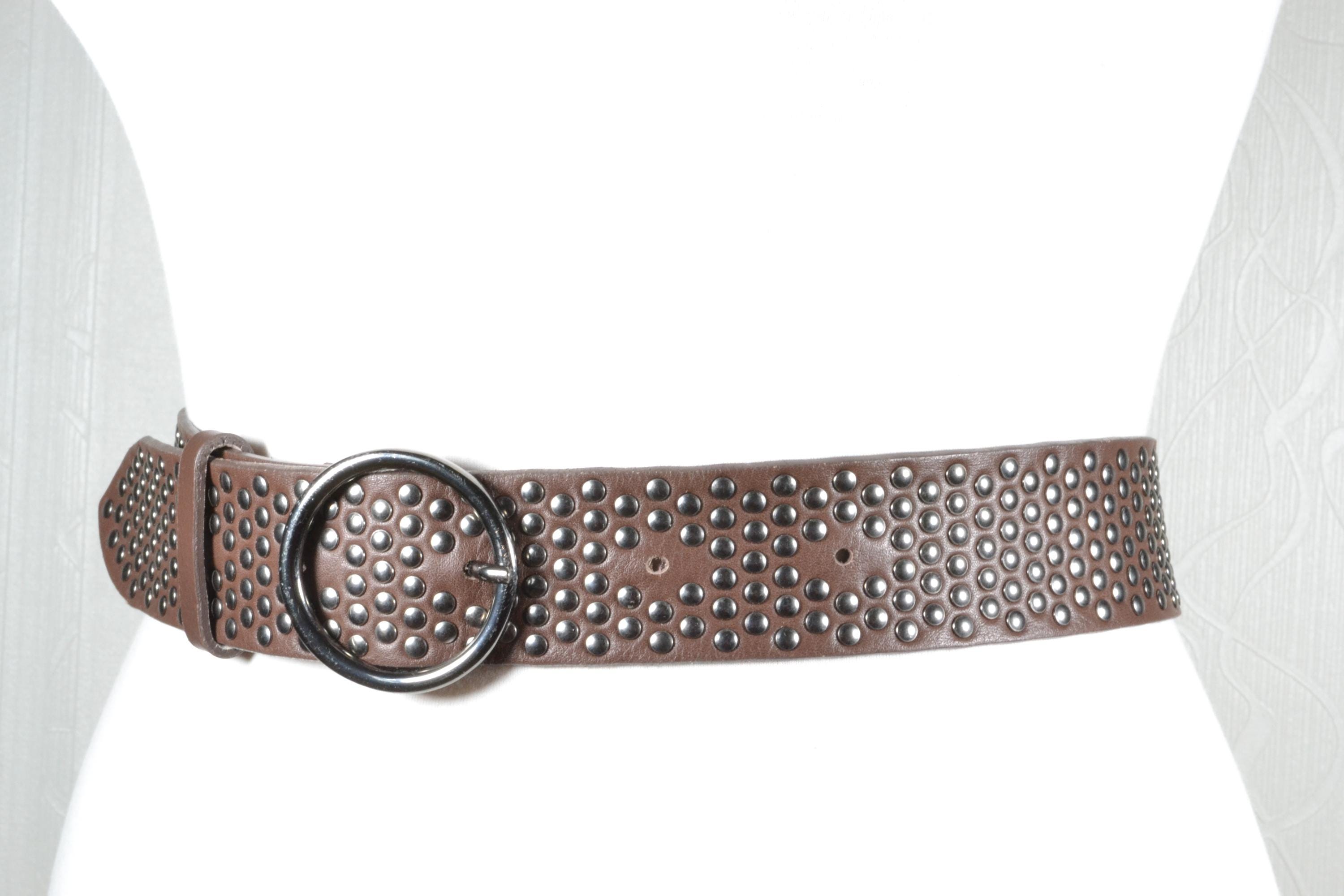 小物 brown silver studs leather belt Brown Riveted Leather Belt, Silver Studs Leather Belt, Edgy