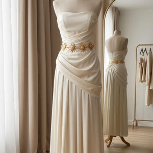 dress with gold metal belt Gold Split Sexy Evening Dress Strapless Sequins Womens Metal Belt