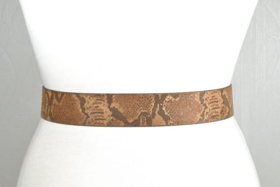 Vintage Tan Brown Python Pattern Leather Belt wit… - image 7