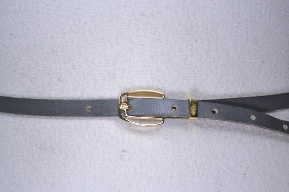 Skinny Gray Leather Belt for Women, Gold Buckle, … - image 2