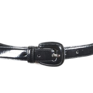 Black Patent Latex Belt for Women, Retro  Buckle Waist Belt, Vintage High-Gloss Statement Accessory