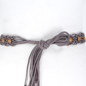 Gray Macramé Belt, Wood Bead Waist Belt, Adjustable Cotton Belt, Boho Summer Belt, Handmade Festival Belt for Dresses & Swimsuits
