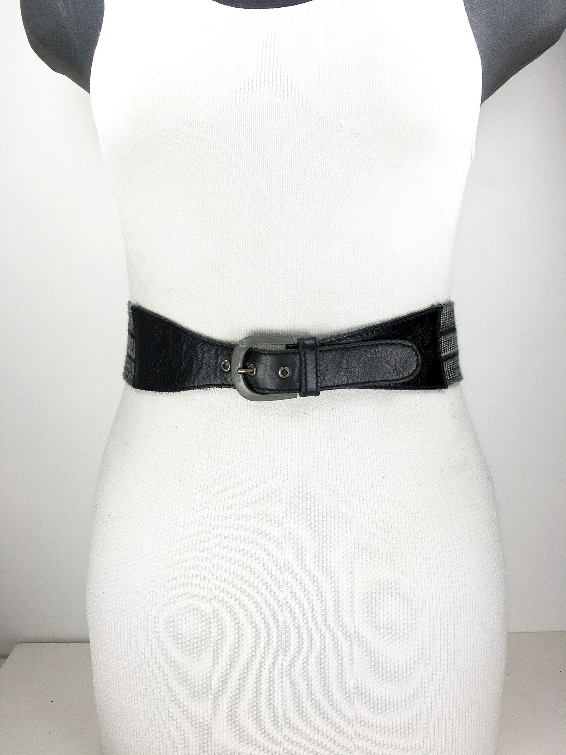 1980s black wide woven cinch belt for women Etsy