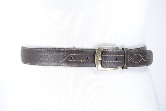 Stitched Chocolate coffee brown belt for women / … - image 4