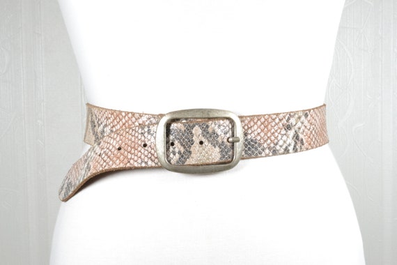 Vintage Womens Genuine Snake Skin Belt Silver Metallic Gold Buckle Glam Snakeskin Silver Belts for Women for sale | eBay main image 4