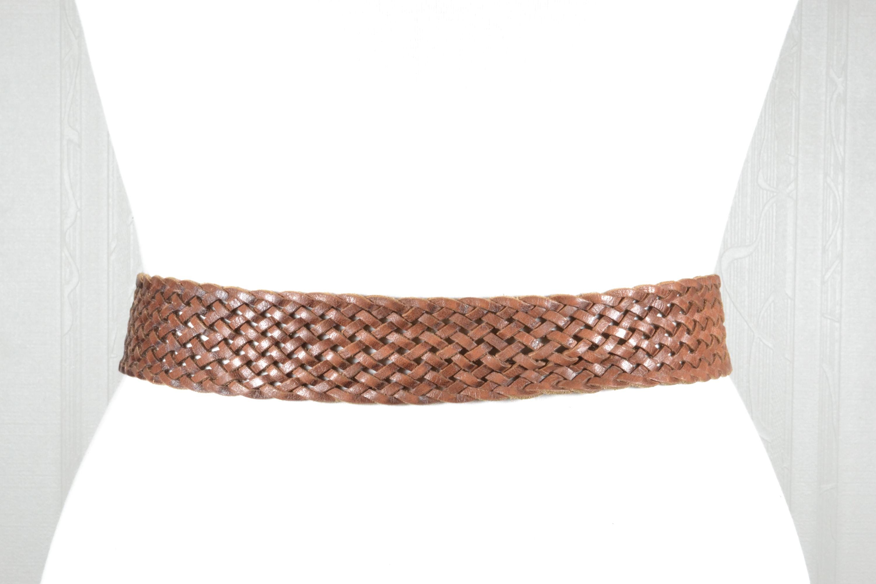 Vintage Chocolate Brown Braided Leather Belt: Boho Style 