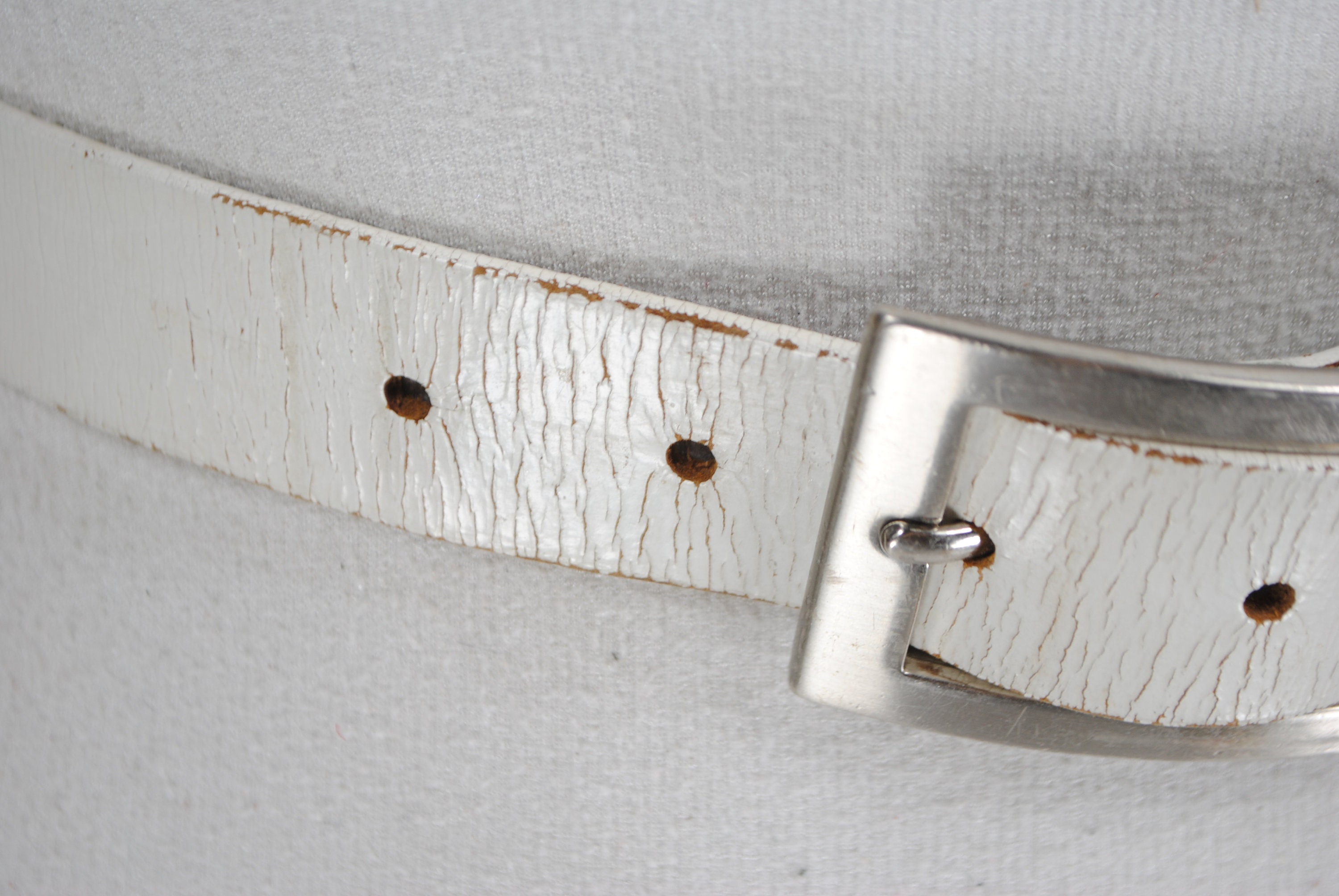 35''39'' White Leather Belt With Rectangular Etsy UK