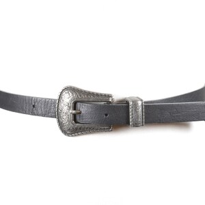 Black Leather Belt with Ornate Silver Buckle, Western Style Belt, Vintage Cowgirl Women’s Belt, Classic Leather Waist Belt