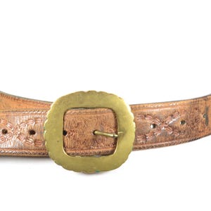 Vintage Brown Embossed Leather Belt with Brass Buckle, Wide Rustic Statement Waist Belt for Women, Boho Bohemian Belt, Western Brown Belt