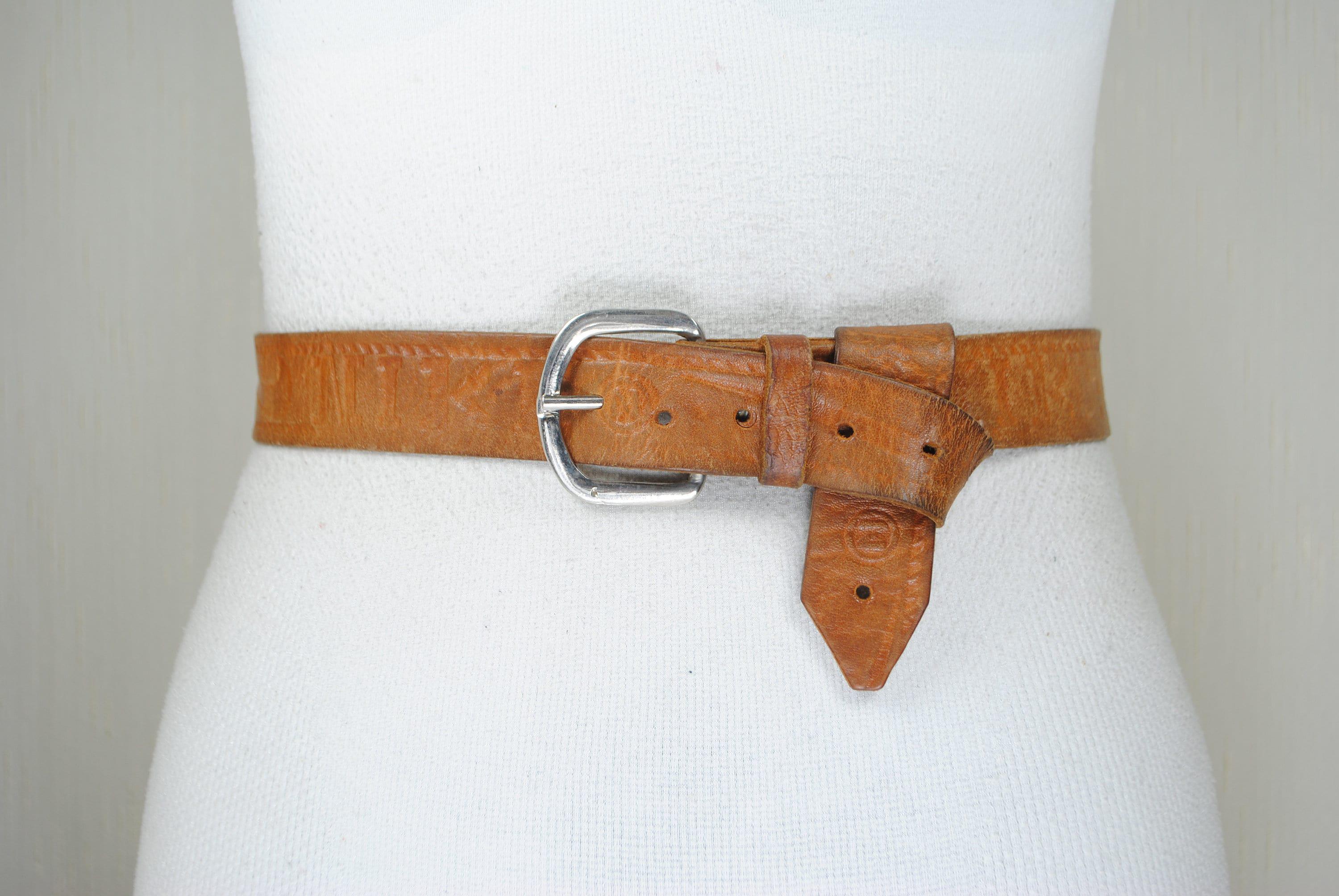 90s Nike Belt, Brown Distressed Leather Belt, Cognac Leather Belt 