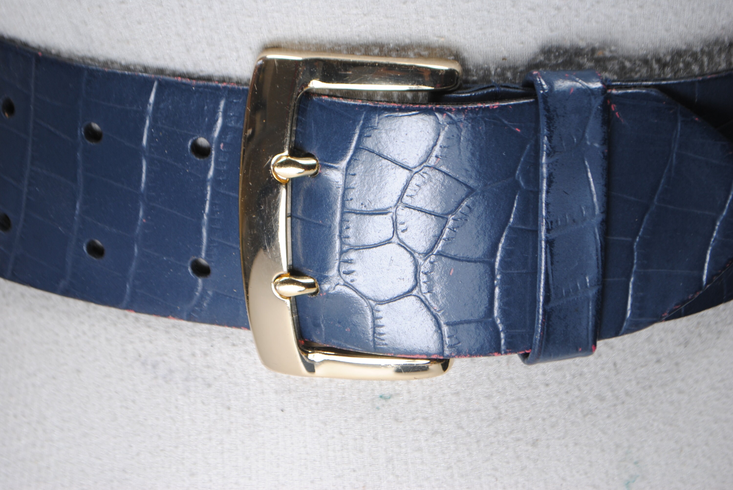 Blue Croco Leather Belt Silver Gold Hammered Buckle Women\'s Accessories Belts 1 3/8 main image 2