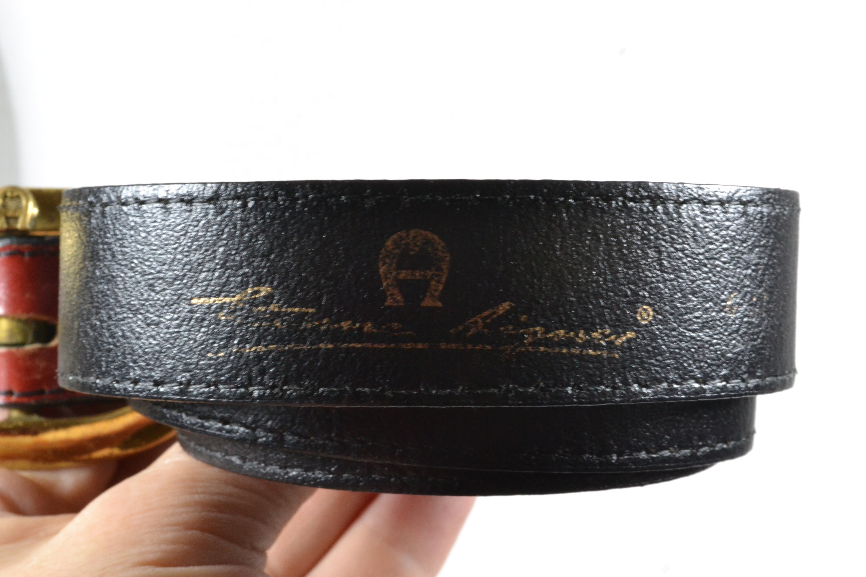 Etienne Aigner Vintage Cordovan Leather Equestrian Brass Lock Buckle Skinny belt Vintage Rope + Leather Belt with Brass Details by Etienne  main image 3
