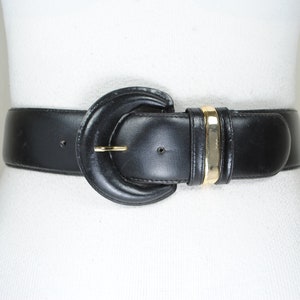 Wide Black Leather Belt with Covered Buckle, Statement Waist Belt for Women, Elegant Black Belt with Gold Accent