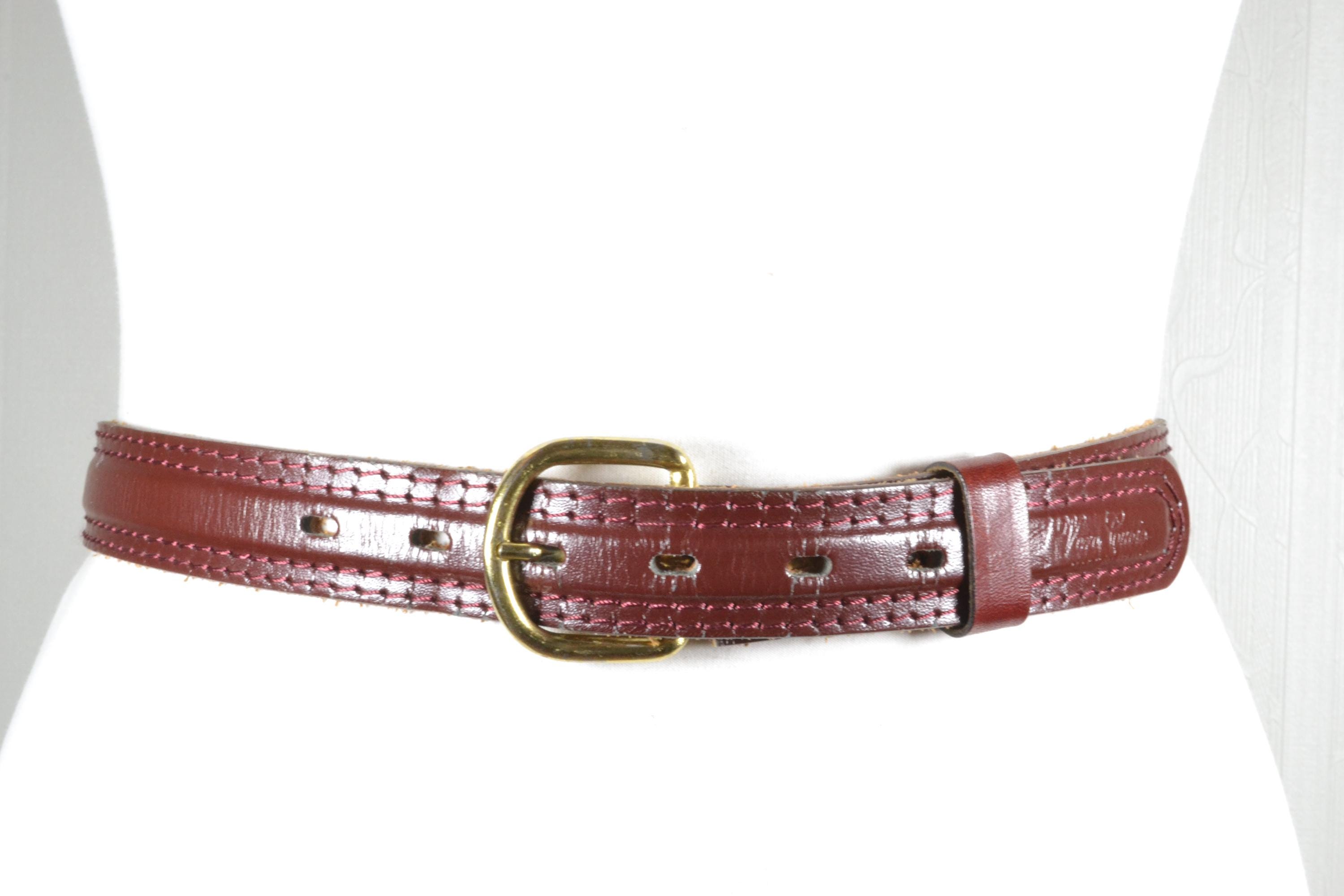 小物 vintage lether narrow belt burgundy Vintage Maroon Leather Belt: Slim Stitched Burgundy Waist Belt - Etsy