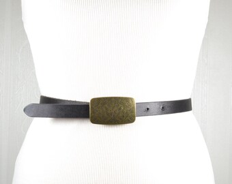 EMMANUEL Vintage Black Leather Belt Faux White Stone Buckle  display picture 1