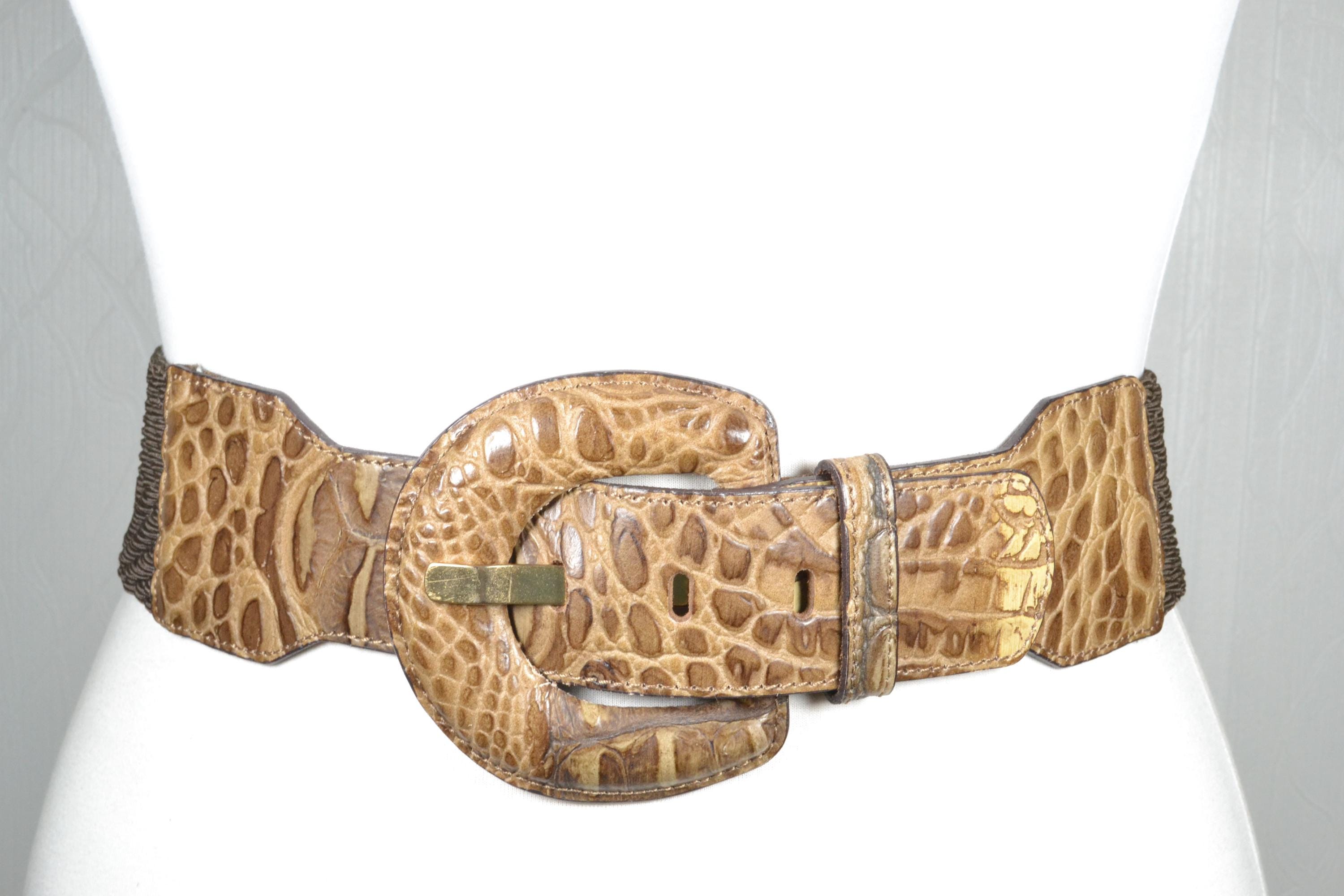 vintage 80s Crocodile Embossed Belt Braided Stretch USA Size 40 Marcello Fashion Embossed Crocodile Belt Men main image 3