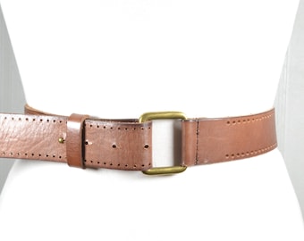 Handmade Brown Leather Belt: Rustic Brass Buckle, Western Style