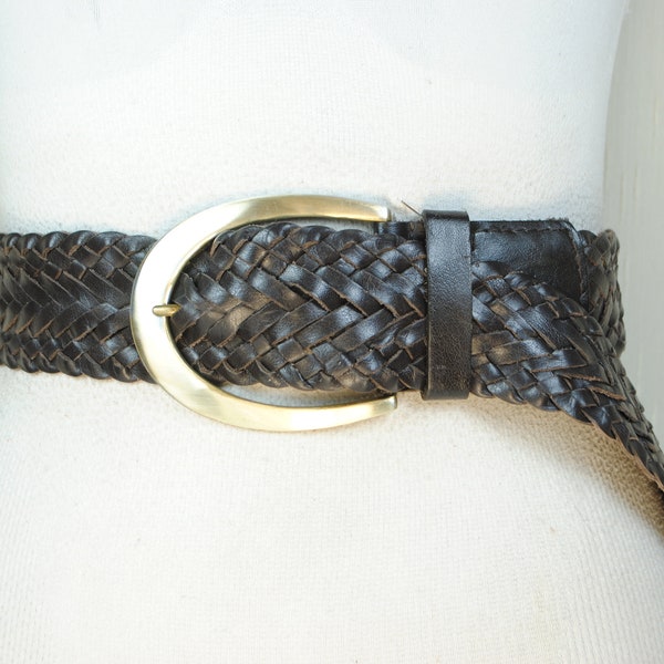 Black Braided Long Leather Belt. Wide leather Braided belt for Women