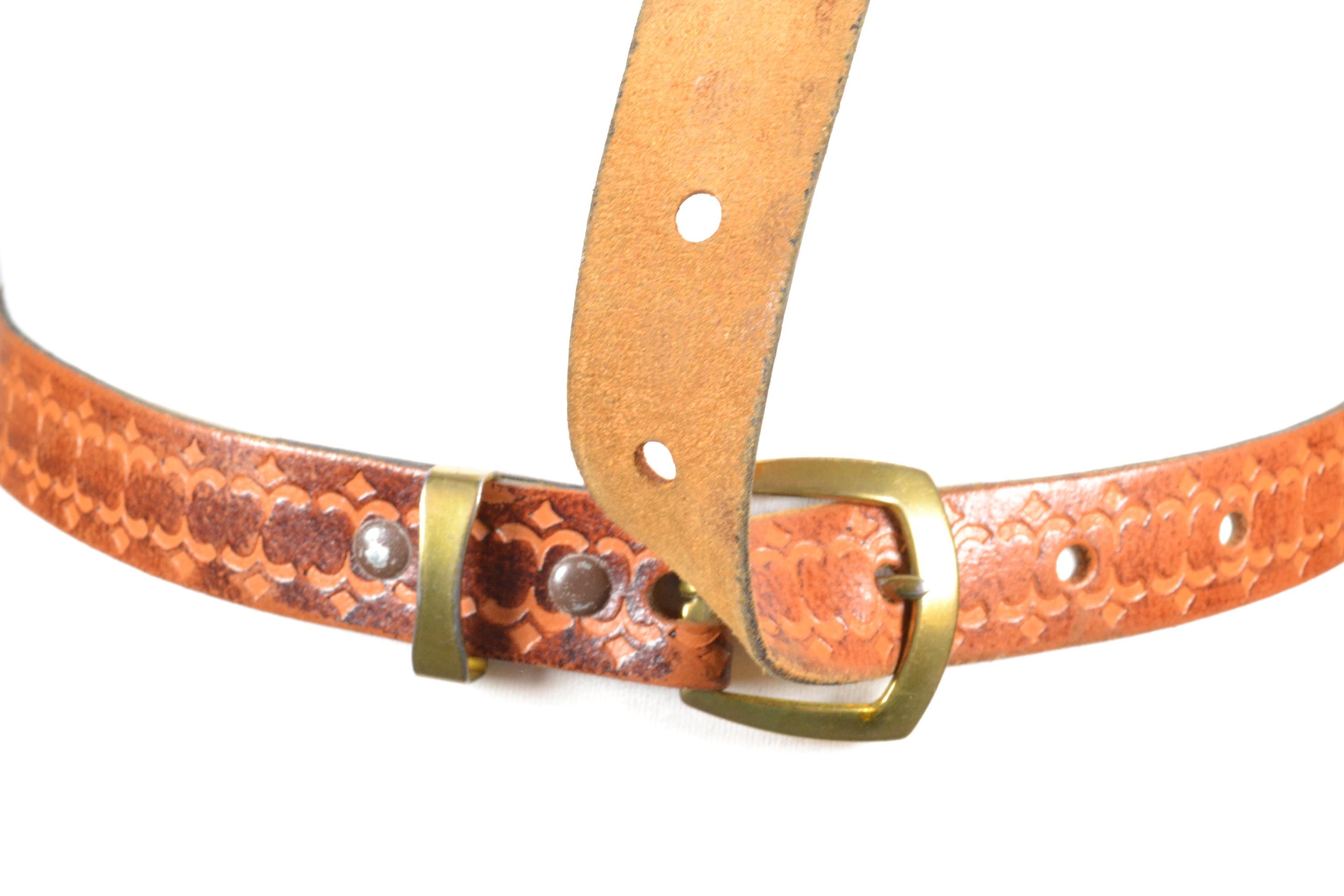 Tan Embossed Leather Belt for Women, Western Cowgirl Belt  display picture 3