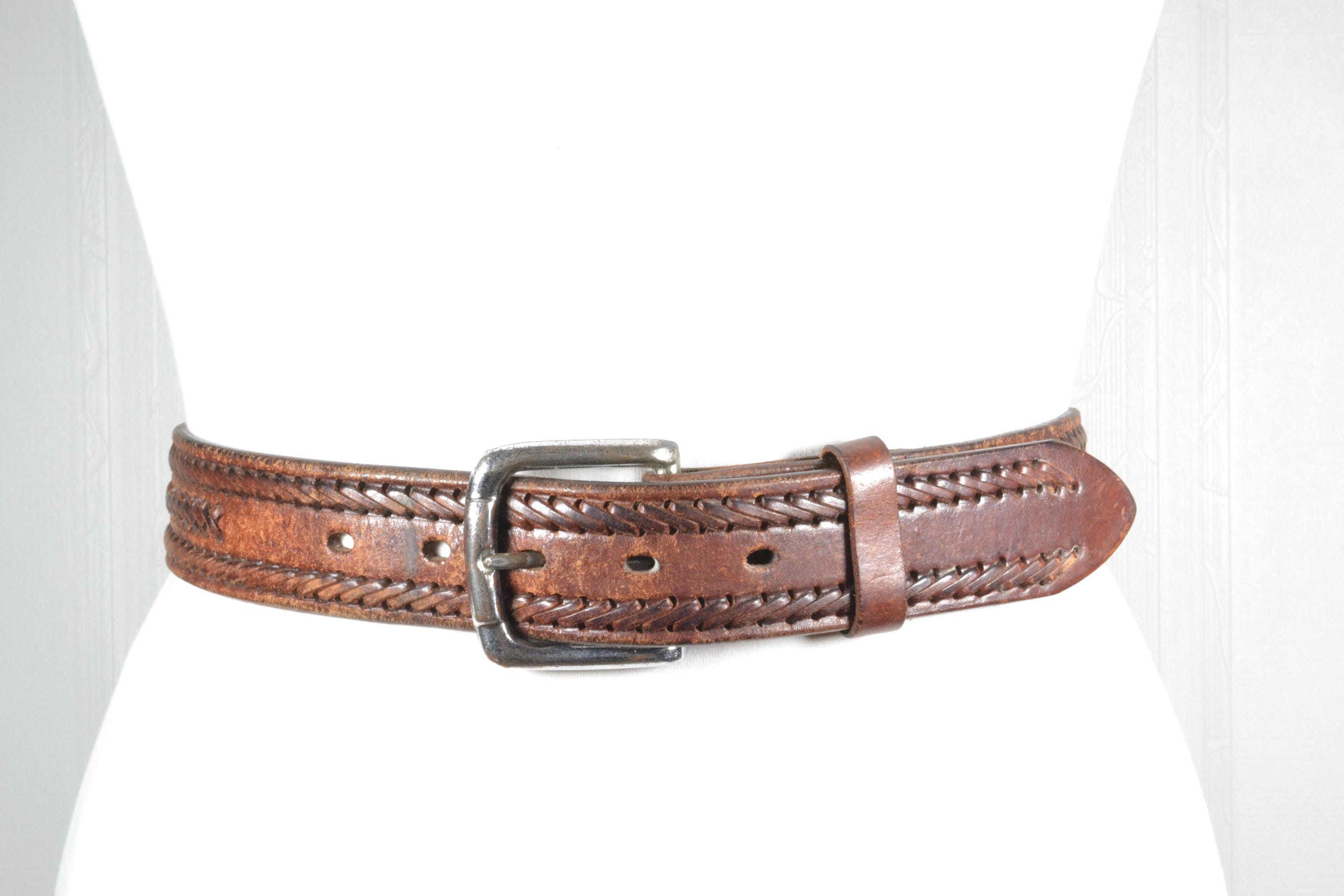 Vintage Brown Braided Genuine Leather Belt Silver Accents size large (40\