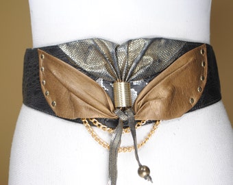 Wide Black and Bronze Metallic Waist Belt