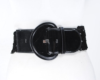 1980s 30''-42'' black wide sequin stretch belt for women