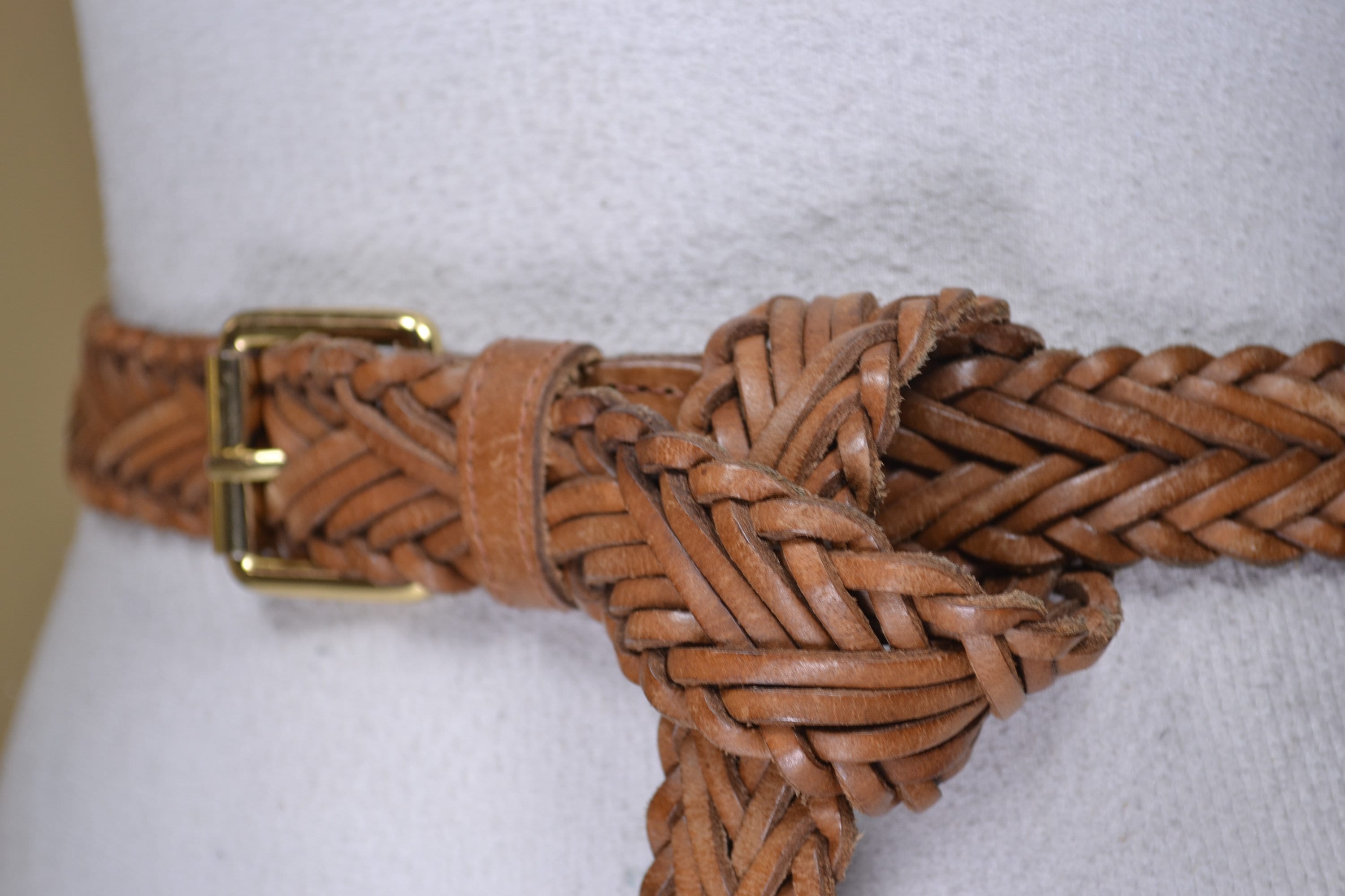 3279 Women\'s Soft Brown Leather Braided Woven Belt Design With Gold il_fullxfull.3497290527_mr85.jpg main image 3