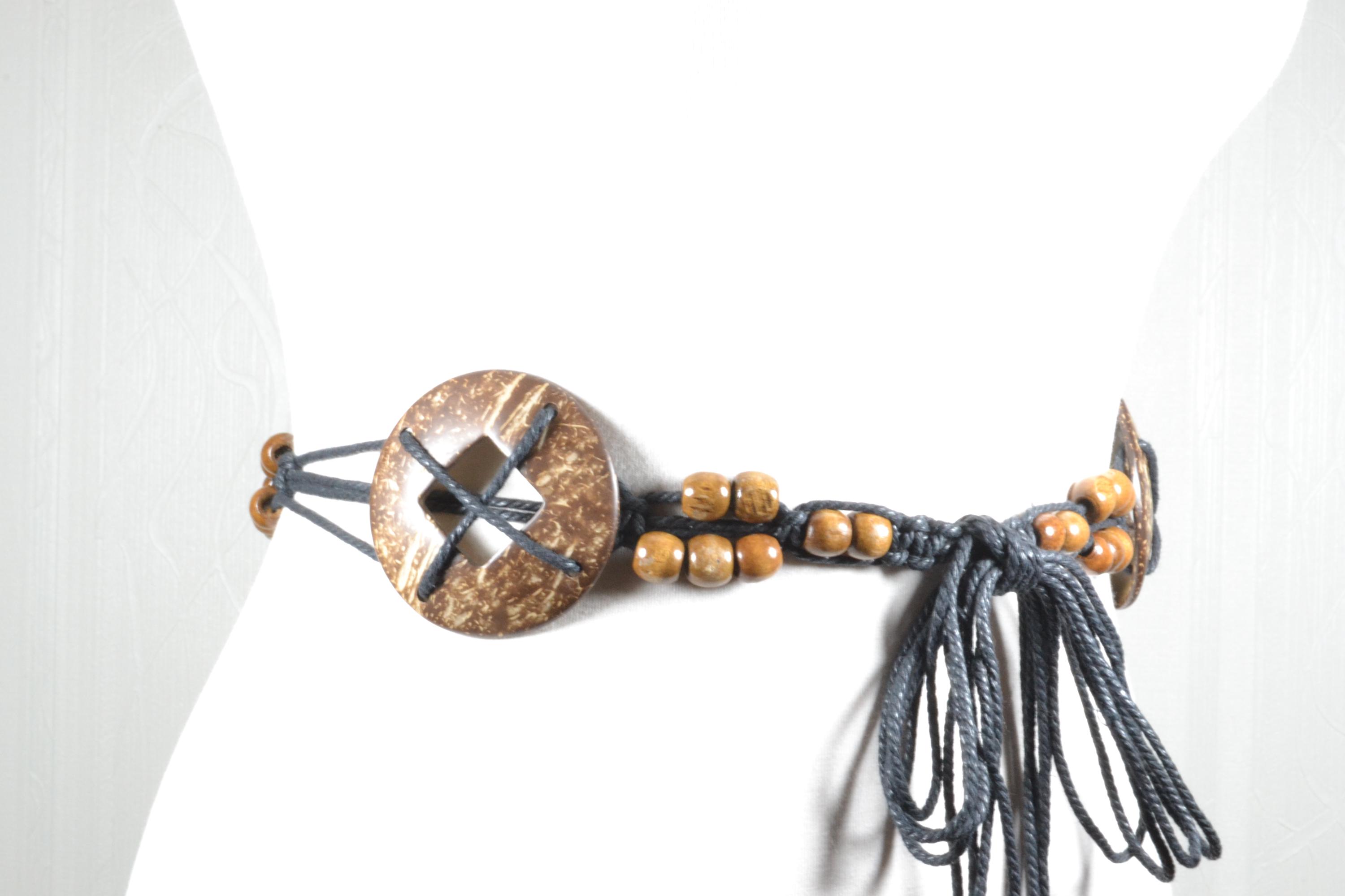 Boho Coconut Shell Belt: Handmade Beaded Rope Waist Belt - Etsy display picture 3