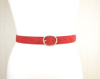 Cinturón de cuero rojo para mujer: Cinturón fino