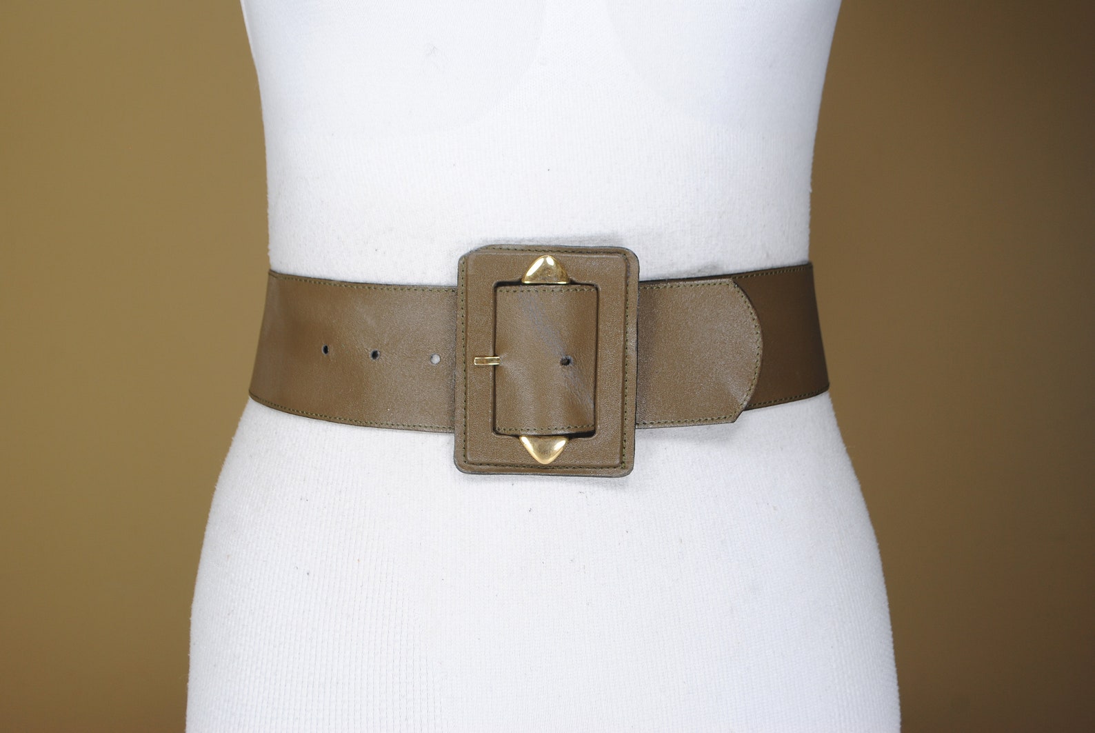 1970s 35''39'' Wide khaki leather belt dark Etsy