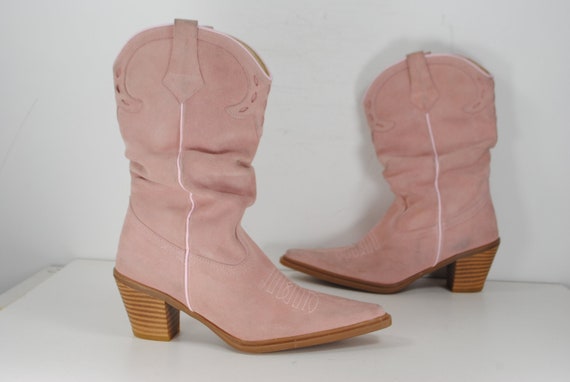 Pink Suede Mid-calf Cowgirl boots / Western Ankle