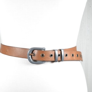 Tan Leather Belt with Silver Buckle, Grommet Waist Belt for Women, Boho Rustic Brown Belt, Western Brown Belt with Silver Buckle