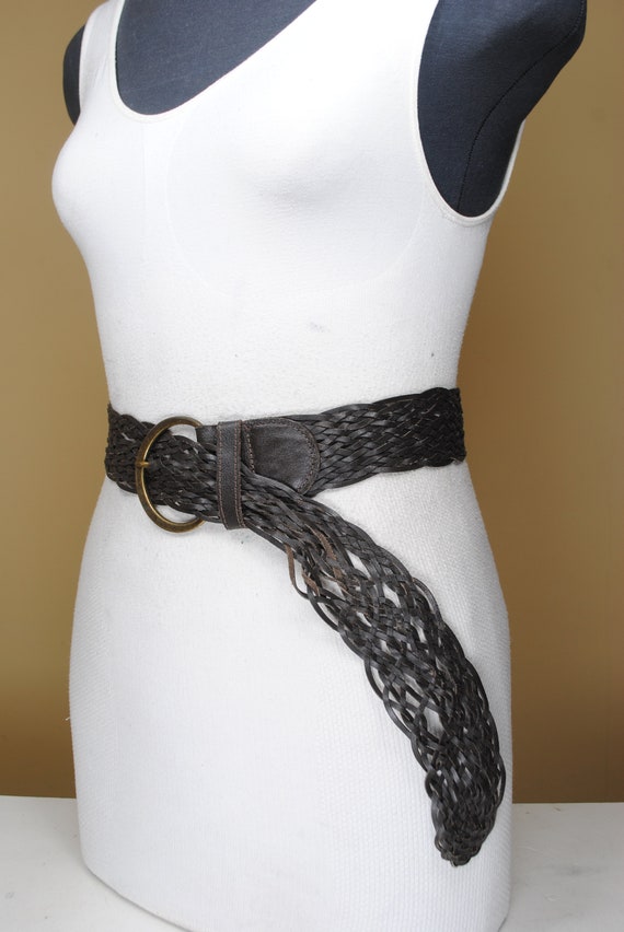 Chocolate brown braided leather belt for women - image 8