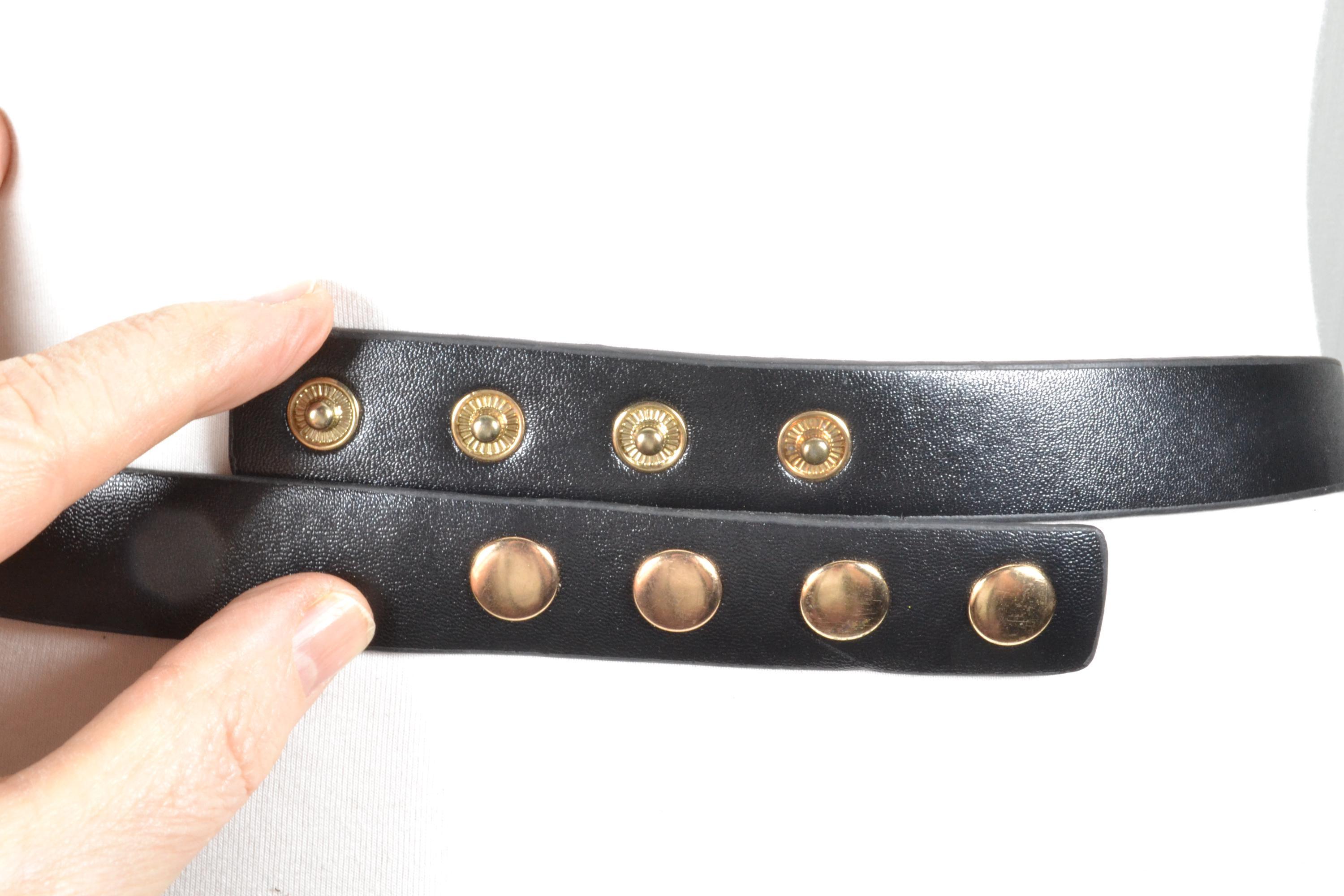Vintage 1990s Black Leather Waist Belt with Gold Chain Accent Genuine Leather 90 main image 2