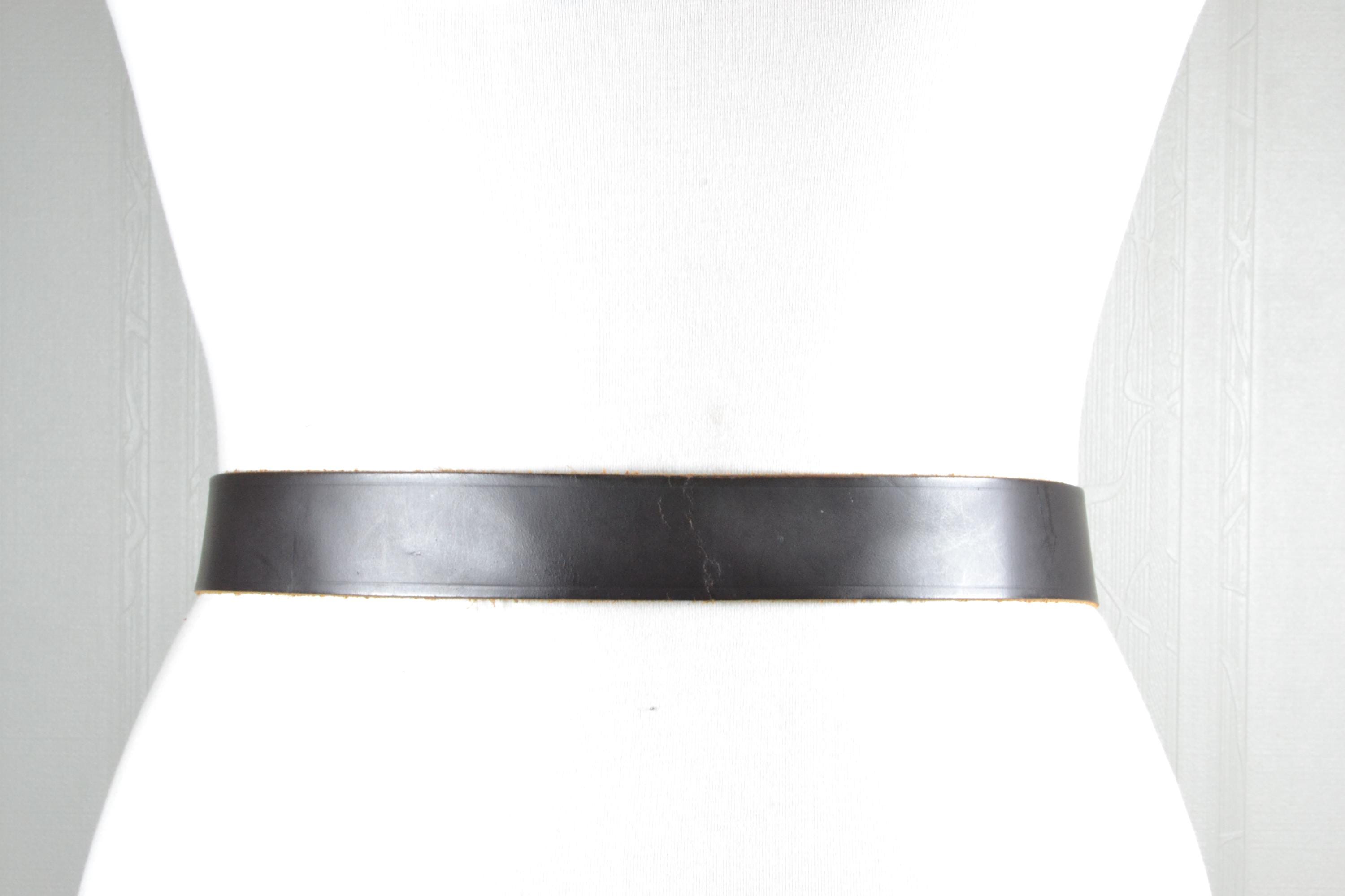 Vintage Black Leather Belt With Silver Engraved Military 